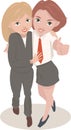 Two girls in suits hugging vector illustration Royalty Free Stock Photo